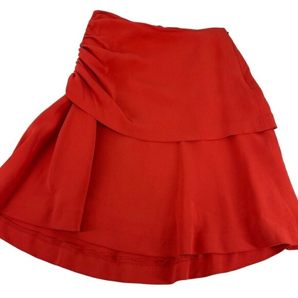 Massimo Dutti Red Ruched Midi Skirt Size 4 | Tiered Flounce Hem - Picture 10 of 14